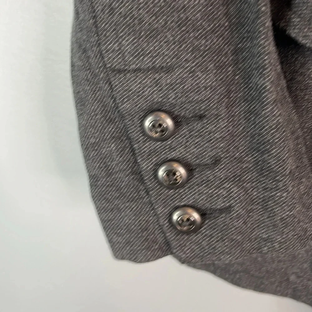 CABI Grey Crew Blazer Contrast Pipe Collar Pont Twill Single Breasted Preppy S - Picture 6 of 13
